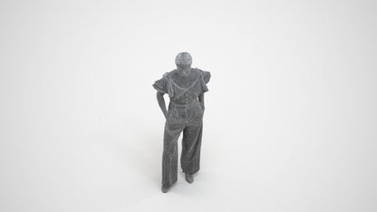 3D scanned woman standing business, photorealistic archviz people for Enscape and SketchUp, wireframe three-quarter view