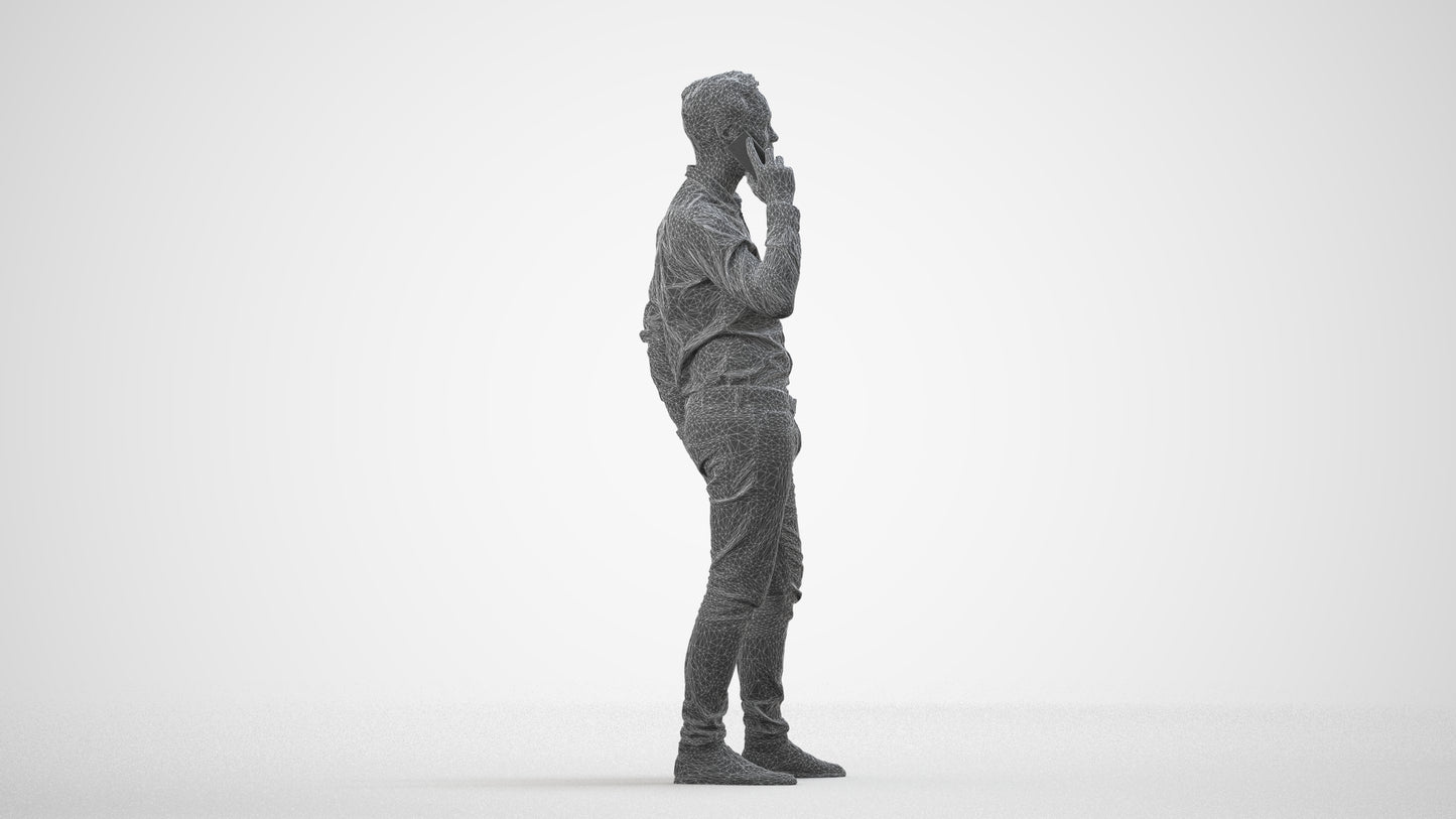 realistic 3D people man casual standing, render-ready for V-Ray and Corona, FBX OBJ, wireframe side view
