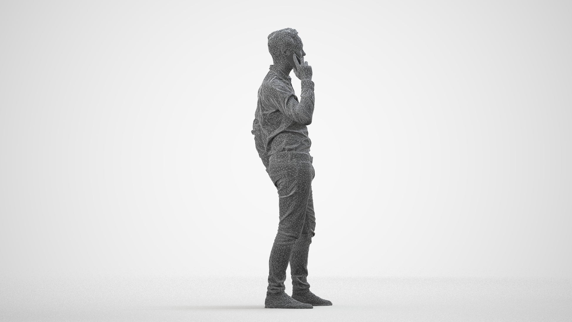 realistic 3D people man casual standing, render-ready for V-Ray and Corona, FBX OBJ, wireframe side view