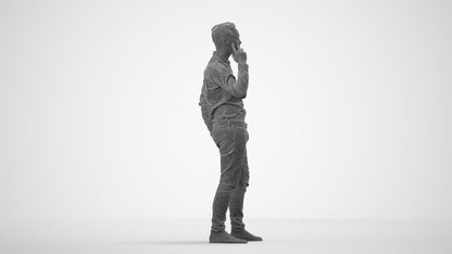 realistic 3D people man casual standing, render-ready for V-Ray and Corona, FBX OBJ, wireframe side view