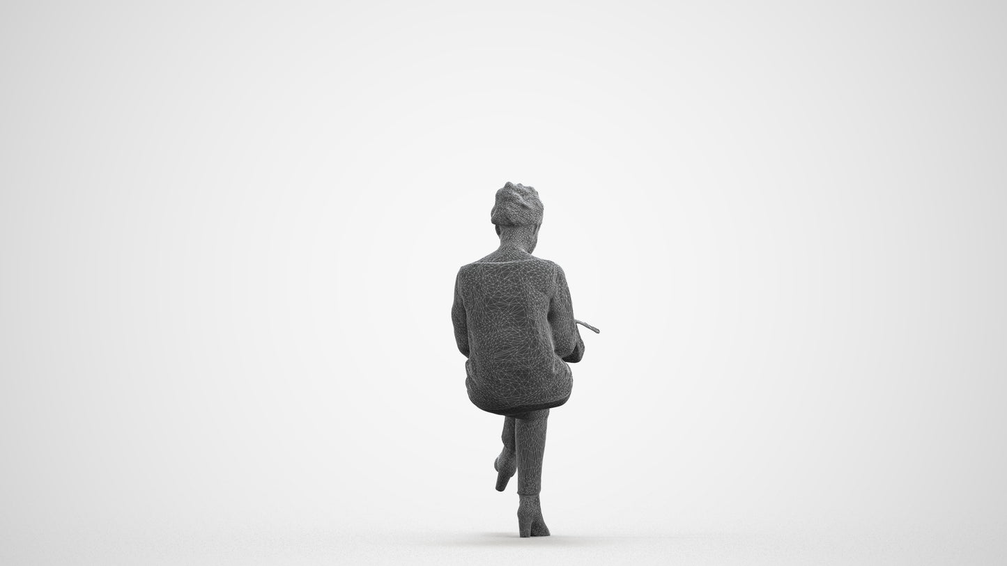 scanned 3D woman casual kids, photogrammetry people for Enscape and V-Ray, wireframe front view