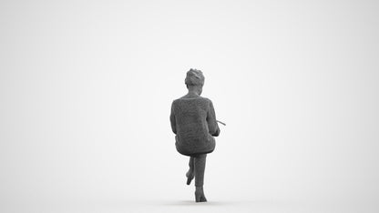 scanned 3D woman casual kids, photogrammetry people for Enscape and V-Ray, wireframe front view