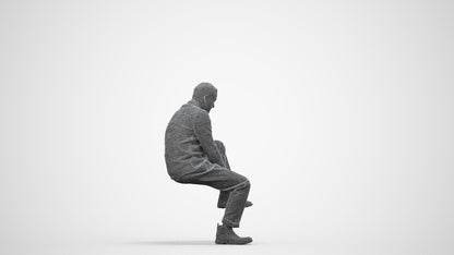 3D scanned woman sitting casual, photorealistic archviz people for Enscape and SketchUp, wireframe side view