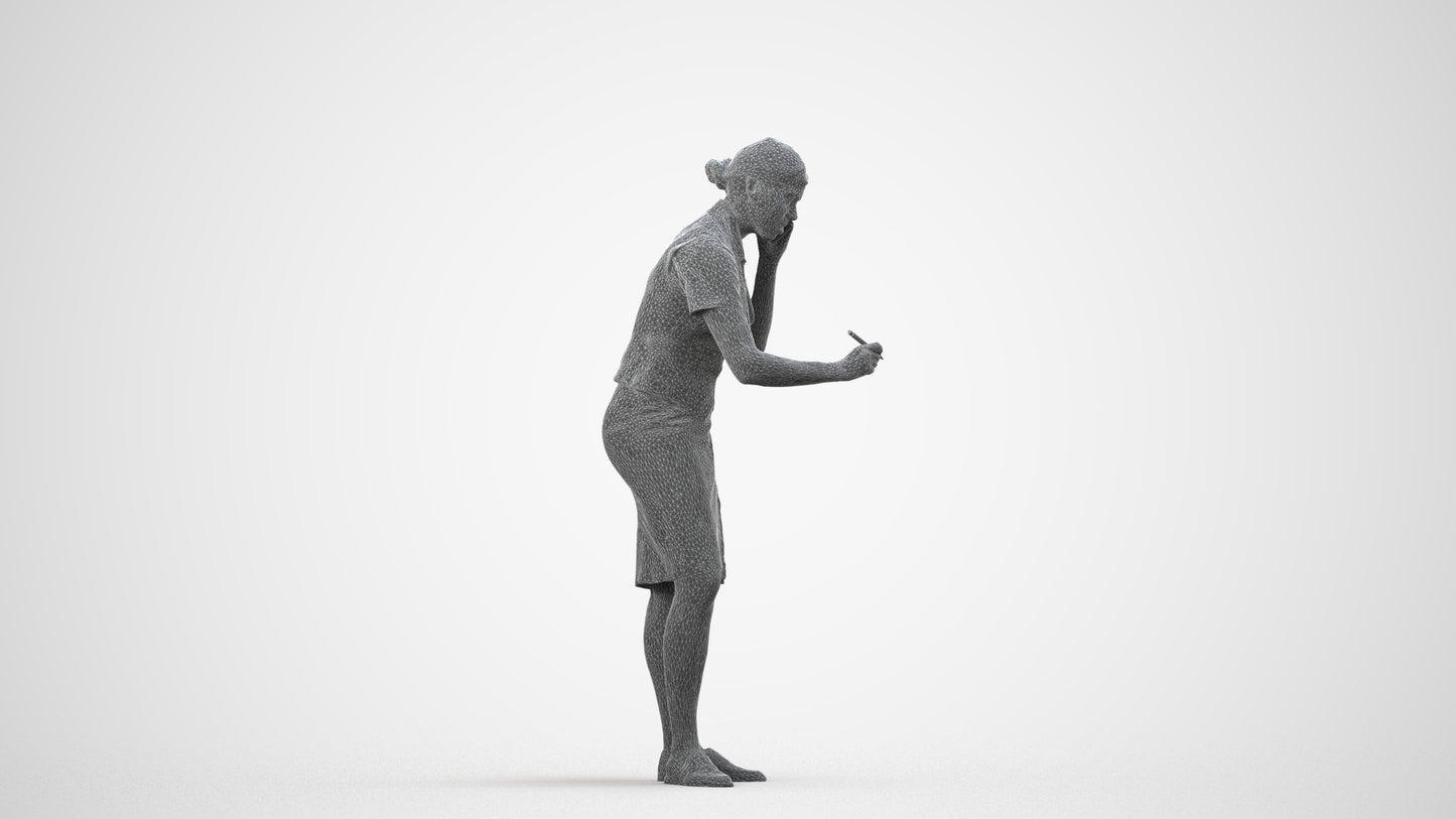 realistic 3D woman hospitality, scanned archviz people for Blender and 3ds Max, wireframe side view