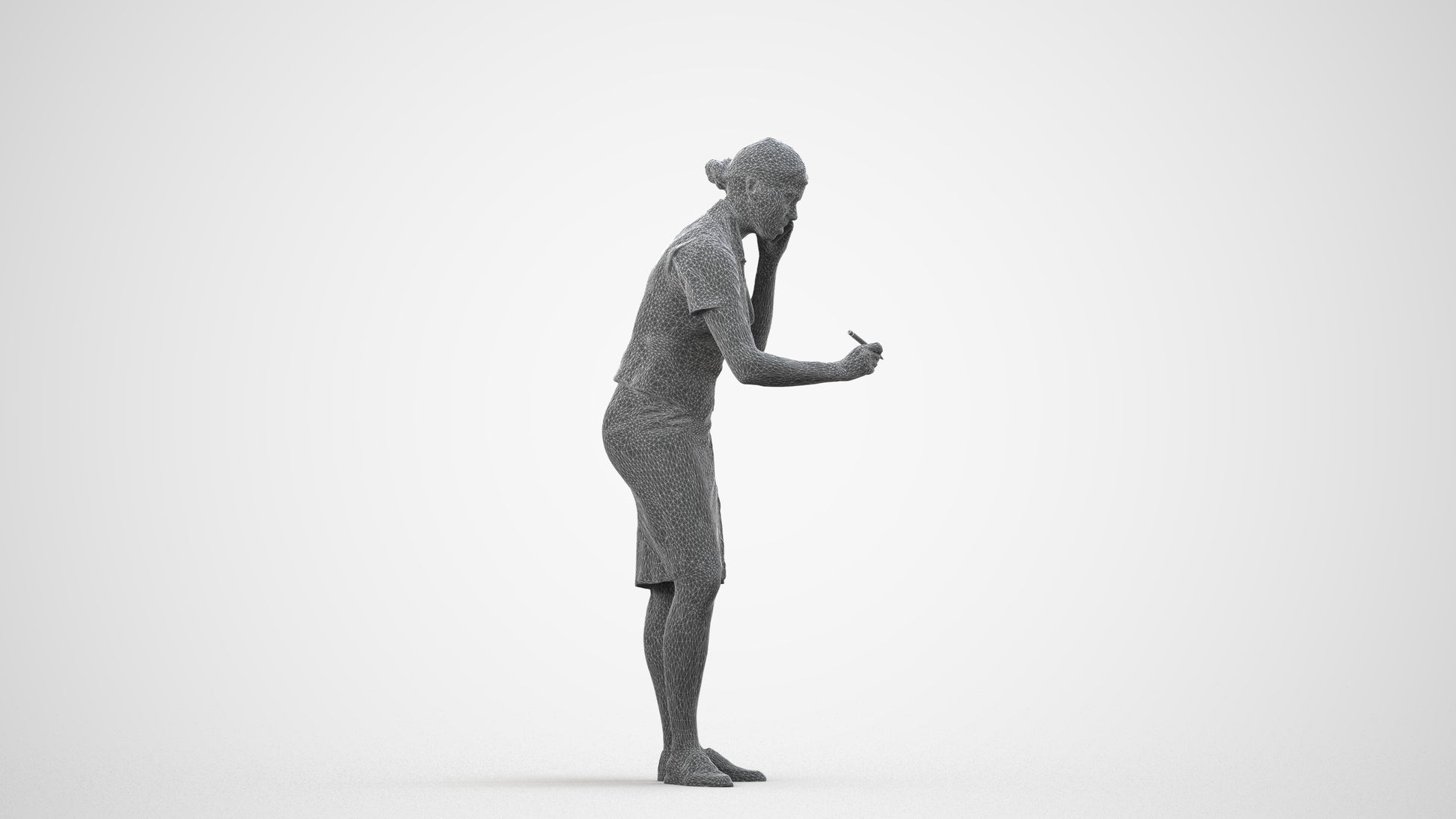 realistic 3D woman hospitality, scanned archviz people for Blender and 3ds Max, wireframe side view