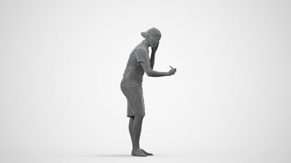 realistic 3D woman hospitality, scanned archviz people for Blender and 3ds Max, wireframe side view