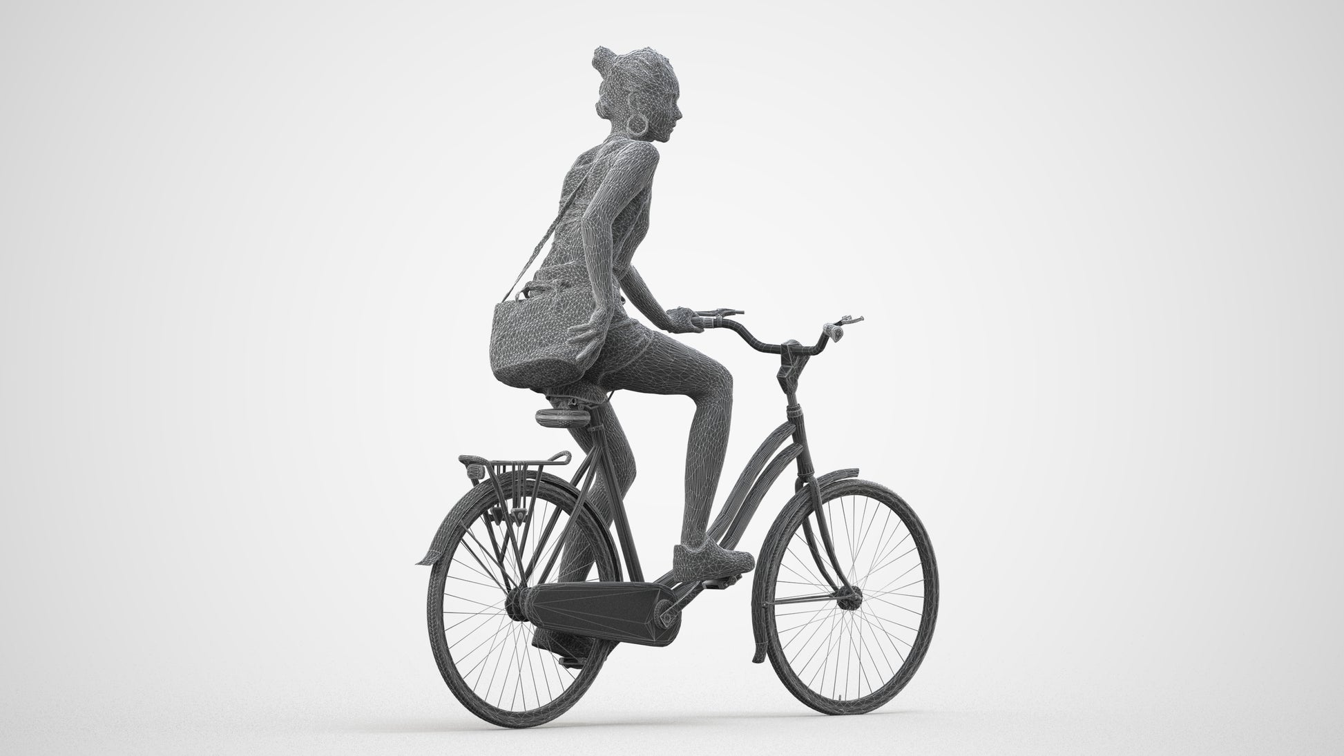 realistic 3D human woman casual cycling, archviz people FBX OBJ for Blender, wireframe side view