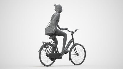 realistic 3D human woman casual cycling, archviz people FBX OBJ for Blender, wireframe side view