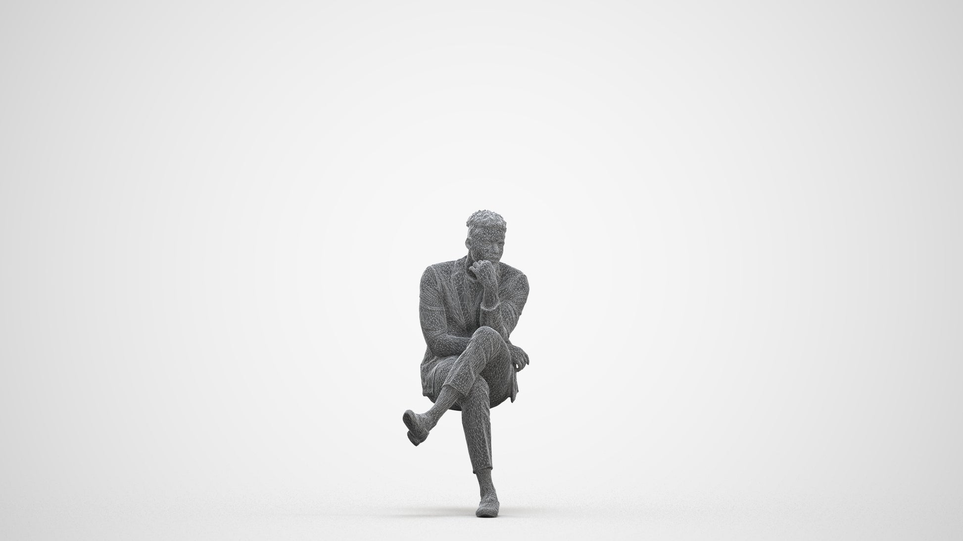 scanned 3D man casual sitting, photogrammetry people for Enscape and V-Ray, three-quarter front view render