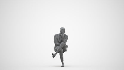 scanned 3D man casual sitting, photogrammetry people for Enscape and V-Ray, three-quarter front view render
