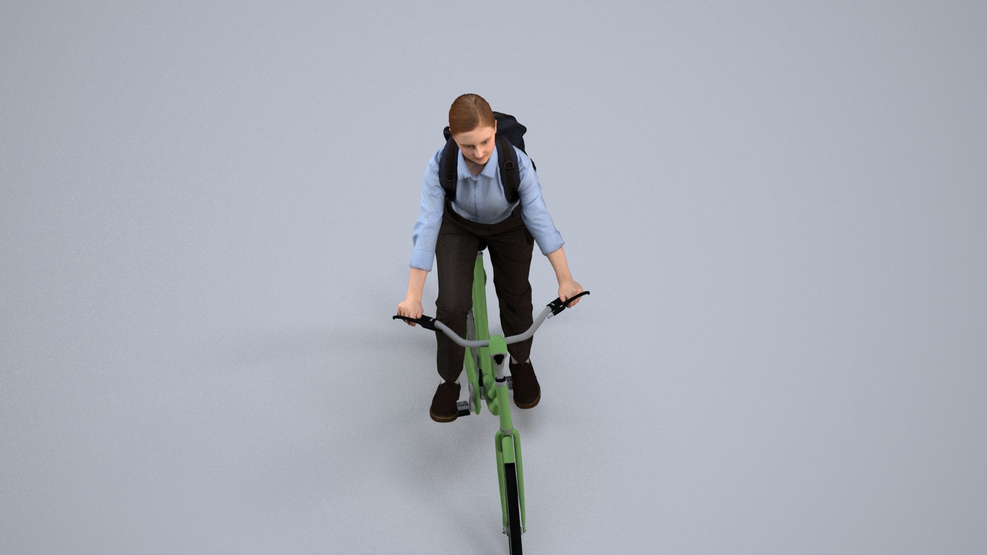 realistic 3D people girl business cycling, render-ready for V-Ray and Corona, FBX OBJ, back view render