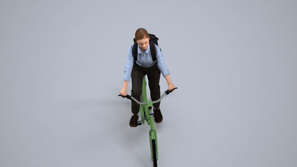 realistic 3D people girl business cycling, render-ready for V-Ray and Corona, FBX OBJ, back view render