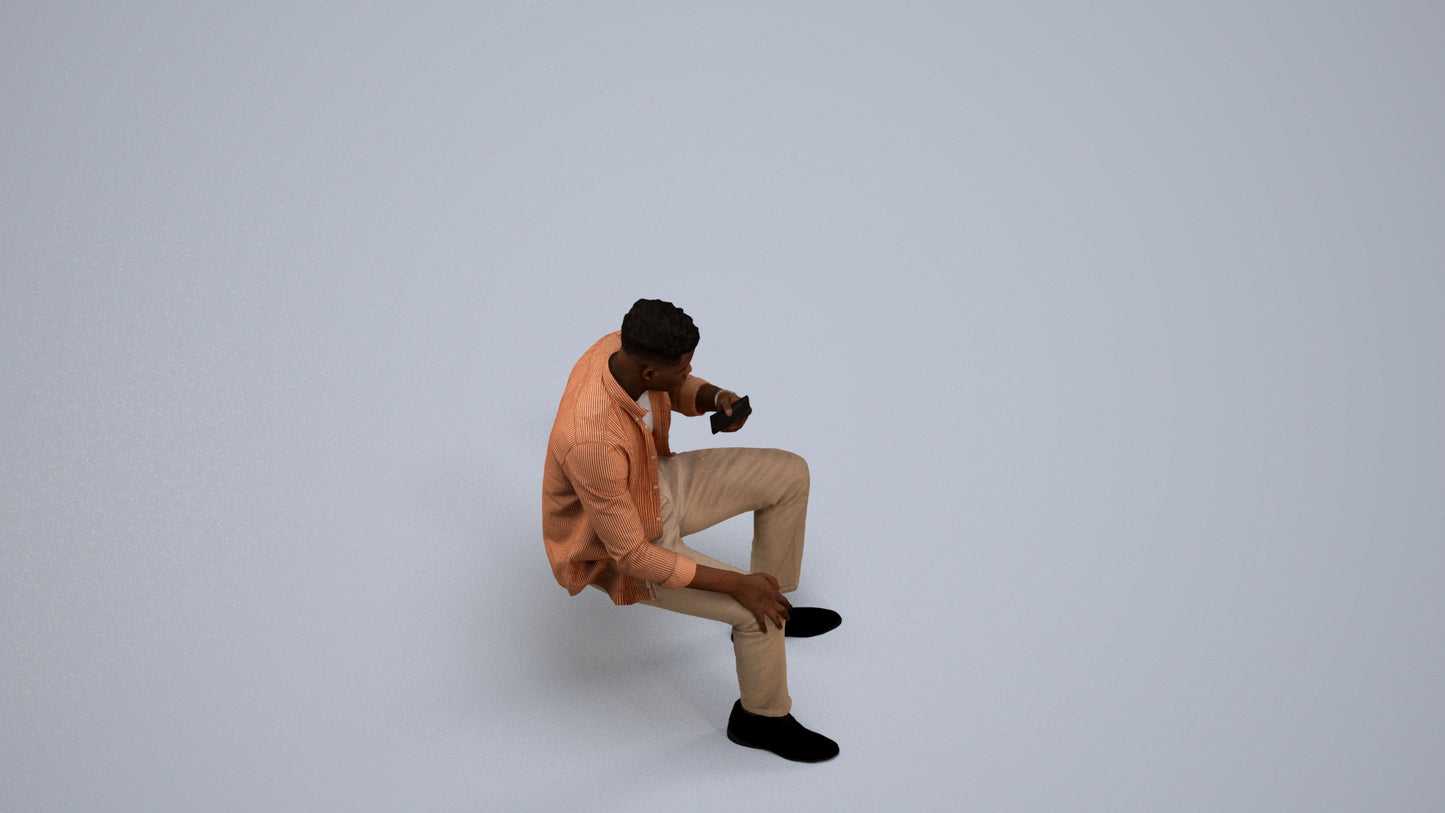 photogrammetry 3D man business sitting, realistic human model archviz FBX, back view render
