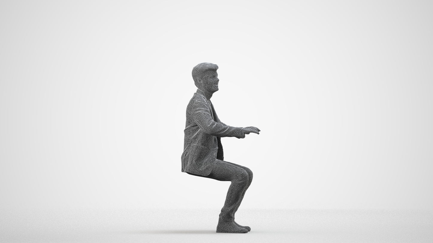 realistic 3D people man business sitting, render-ready for V-Ray and Corona, FBX OBJ, wireframe side view