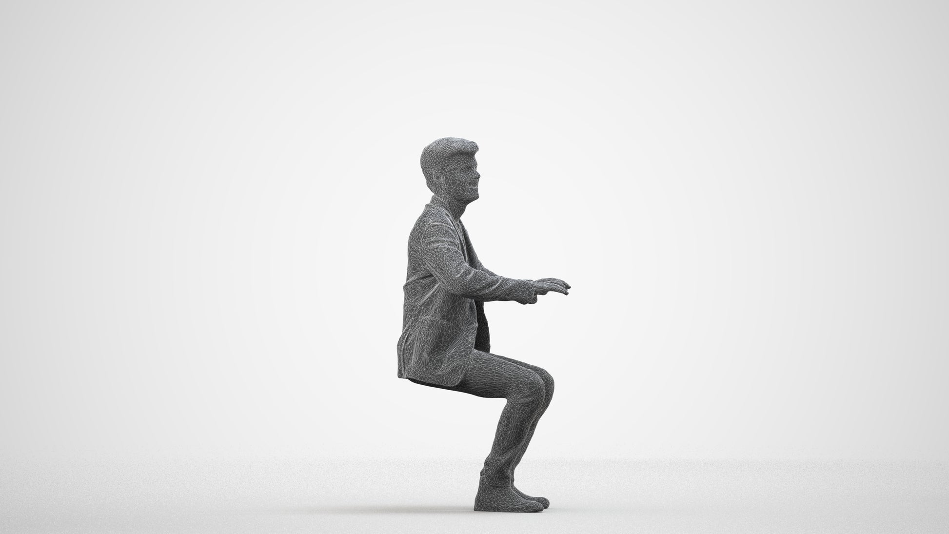 realistic 3D people man business sitting, render-ready for V-Ray and Corona, FBX OBJ, wireframe side view