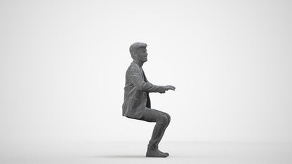 realistic 3D people man business sitting, render-ready for V-Ray and Corona, FBX OBJ, wireframe side view