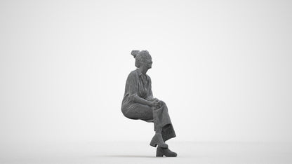 photogrammetry 3D woman casual sitting, realistic human model archviz FBX, wireframe side view