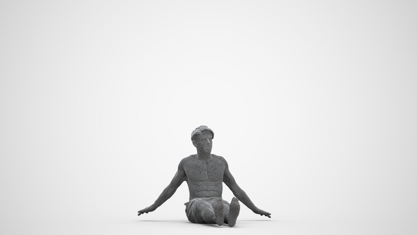 3D human model man pool, photogrammetry scanned person for archviz, three-quarter front view render