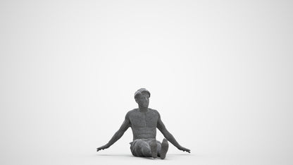 3D human model man pool, photogrammetry scanned person for archviz, three-quarter front view render