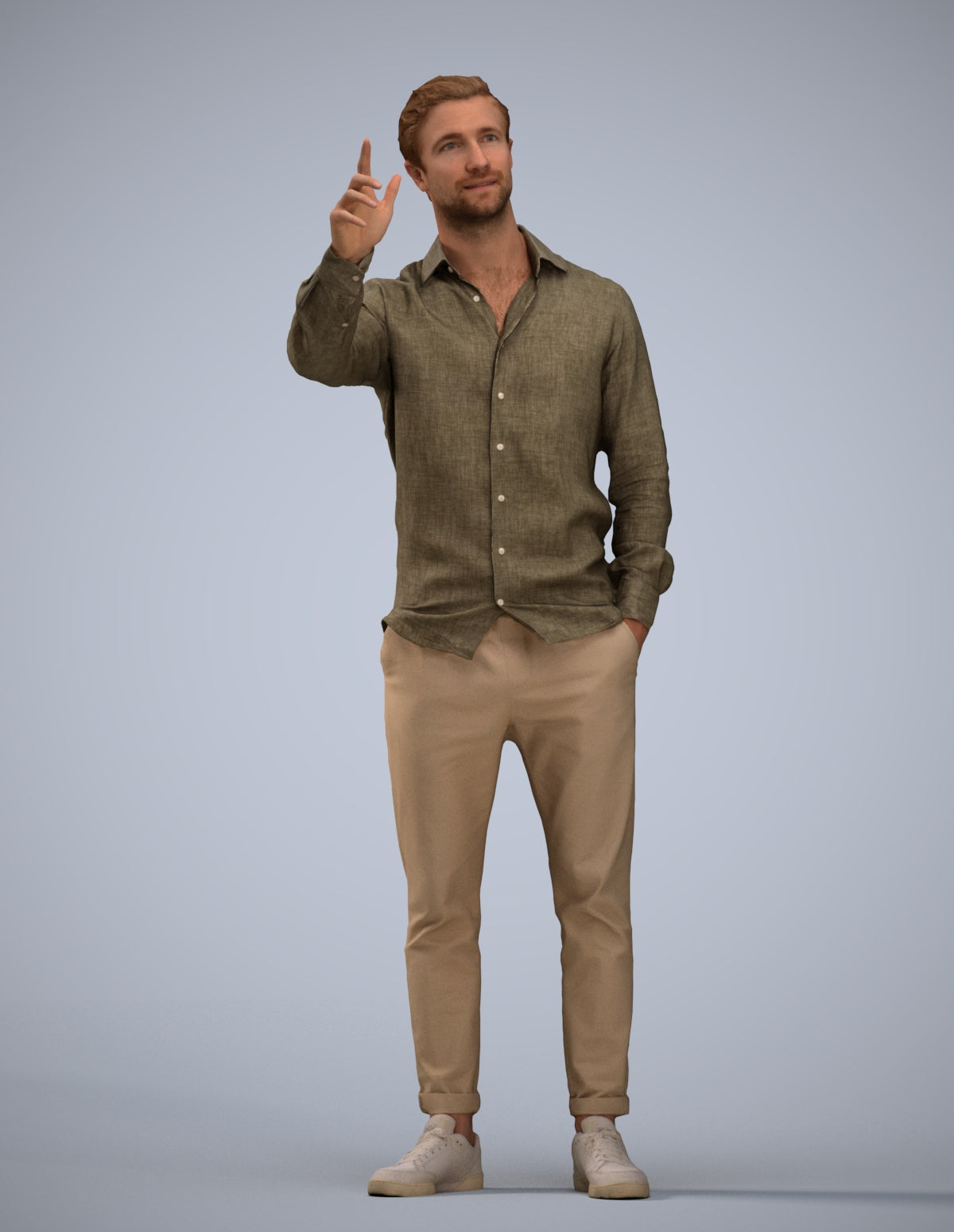 3D human model man casual standing, photogrammetry scanned person for archviz