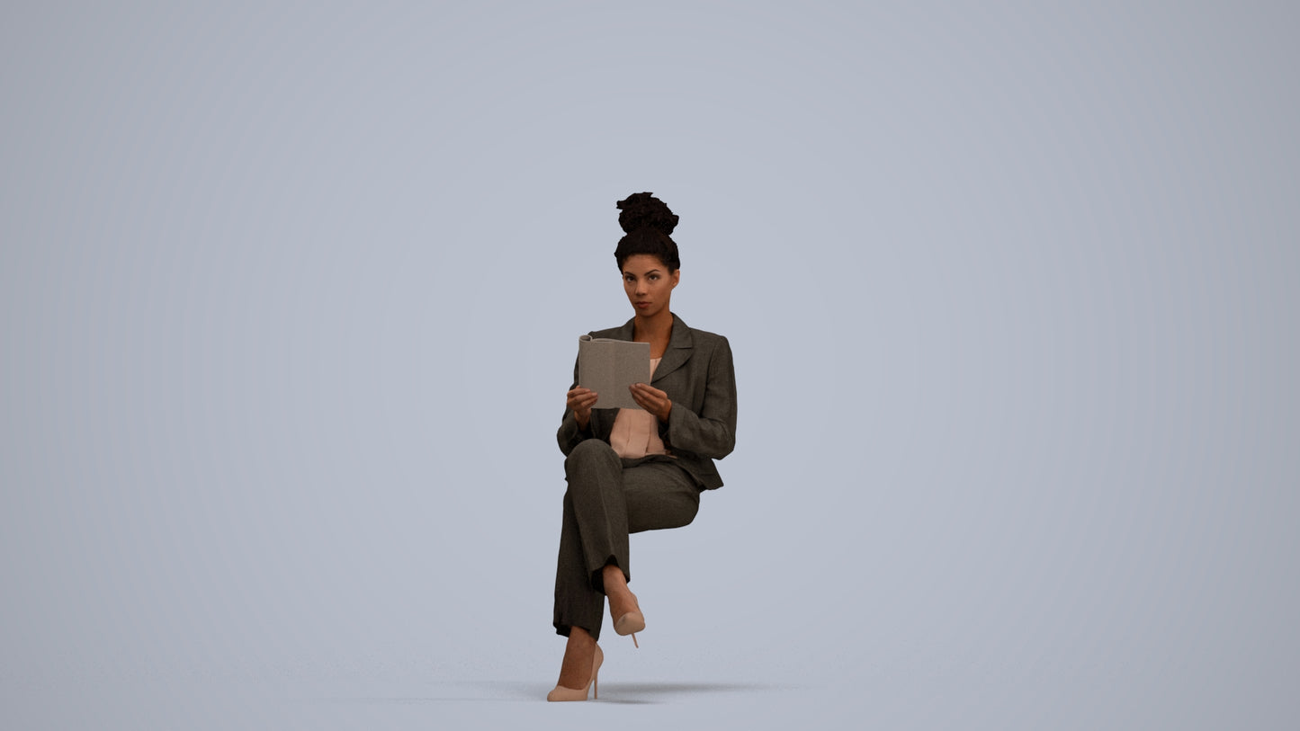 3D scanned woman business, photorealistic archviz people for Enscape and SketchUp, standing pose render