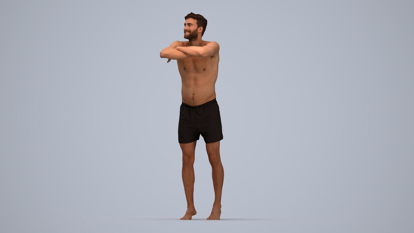 3D people model man pool, scanned human for 3ds Max rendering, top-down view render