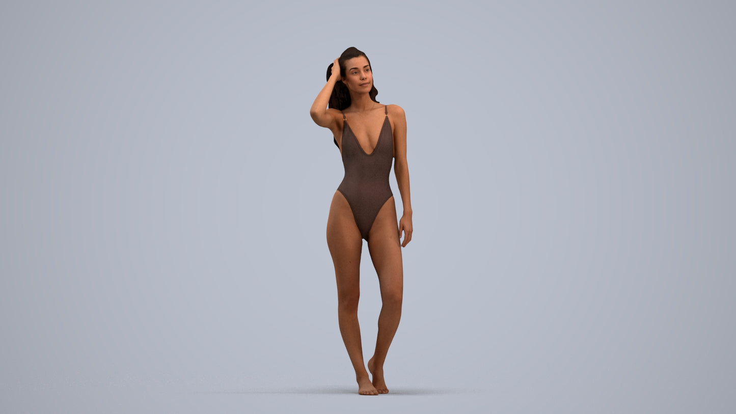 3D scanned woman pool, photorealistic archviz people for Enscape and SketchUp, standing pose render