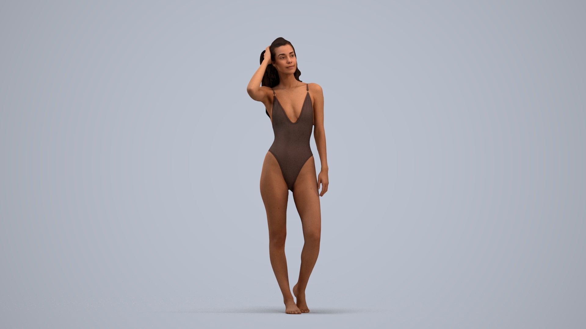 3D scanned woman pool, photorealistic archviz people for Enscape and SketchUp, standing pose render