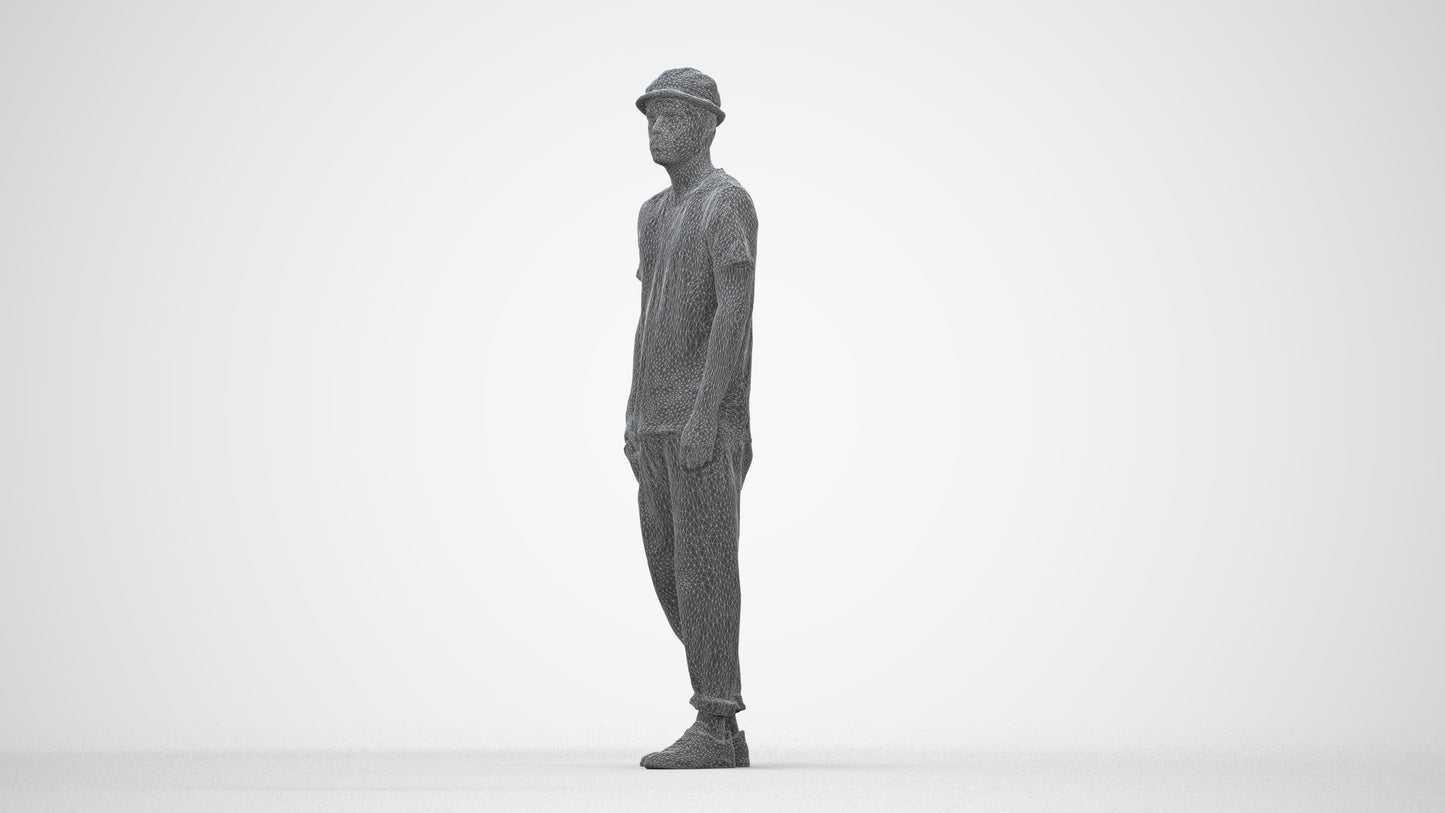 photogrammetry 3D man casual standing, realistic human model archviz FBX, wireframe back view
