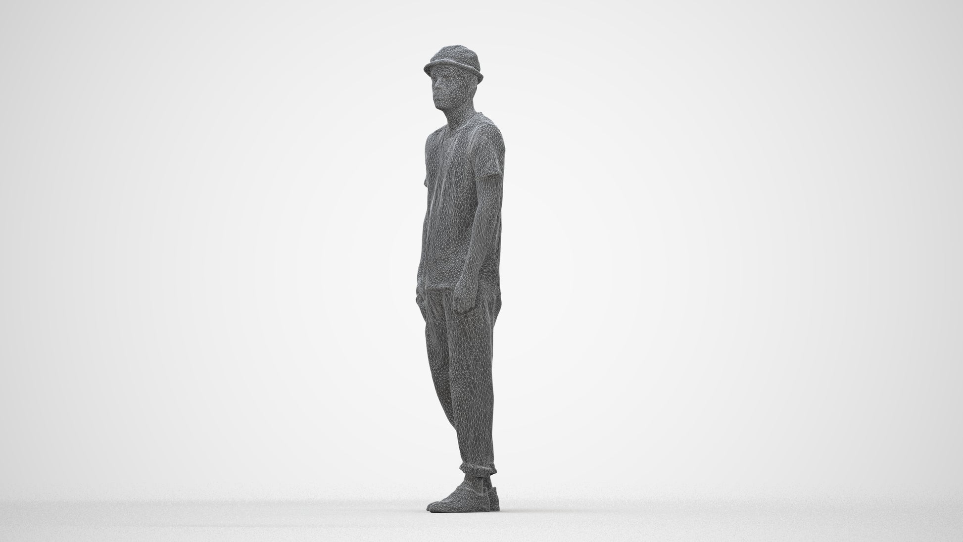 photogrammetry 3D man casual standing, realistic human model archviz FBX, wireframe back view