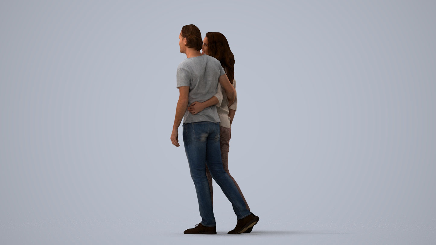 realistic 3D woman casual walking, scanned archviz people for Blender and 3ds Max, three-quarter view render