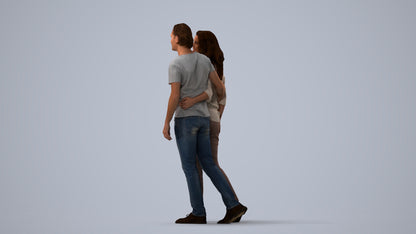 realistic 3D woman casual walking, scanned archviz people for Blender and 3ds Max, three-quarter view render
