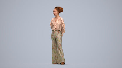 3D scanned woman standing casual, photorealistic archviz people for Enscape and SketchUp, top-down view render