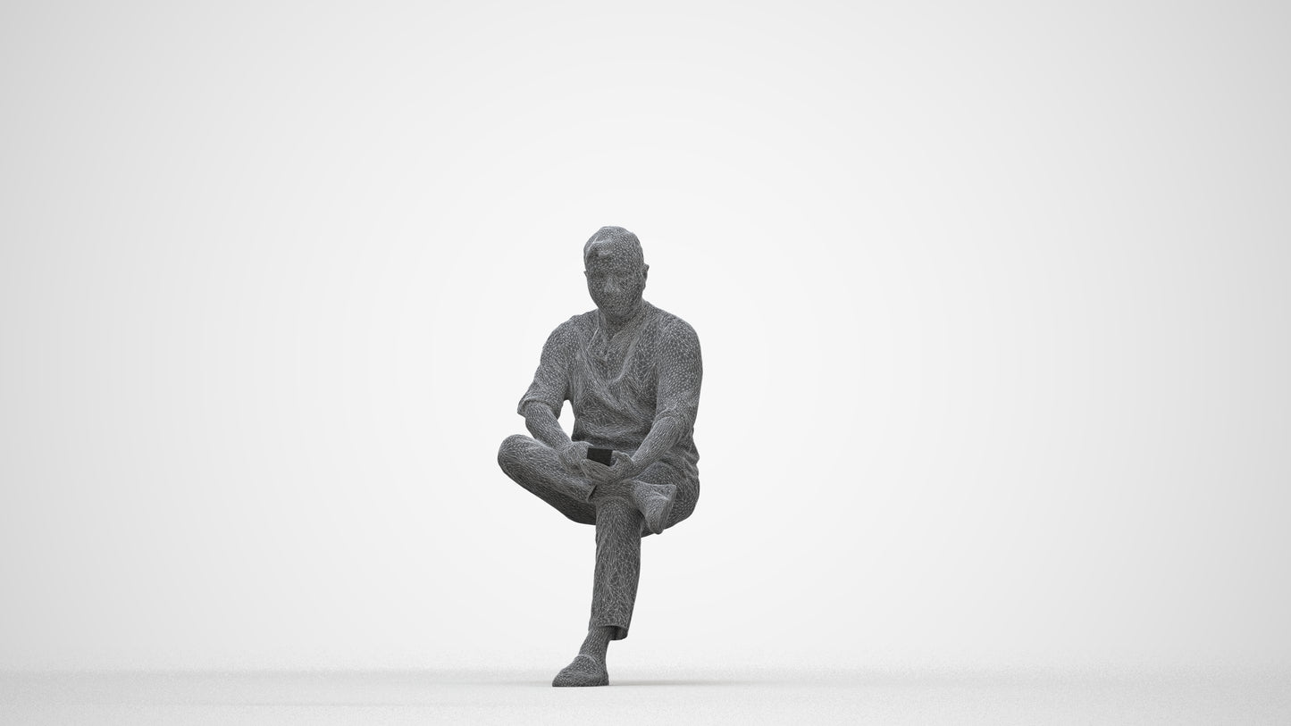 scanned 3D man casual sitting, photogrammetry people for Enscape and V-Ray, wireframe back view