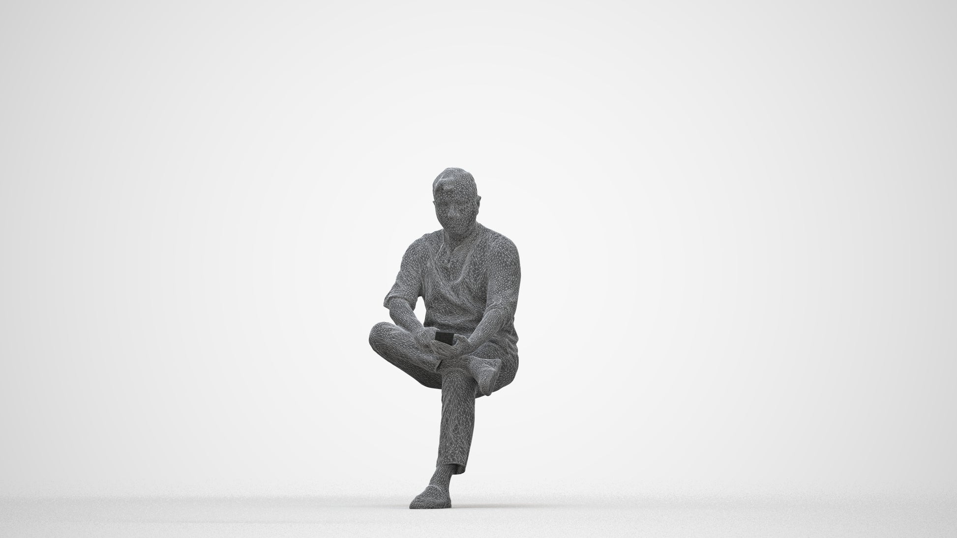 scanned 3D man casual sitting, photogrammetry people for Enscape and V-Ray, wireframe back view
