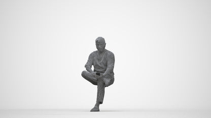 scanned 3D man casual sitting, photogrammetry people for Enscape and V-Ray, wireframe back view