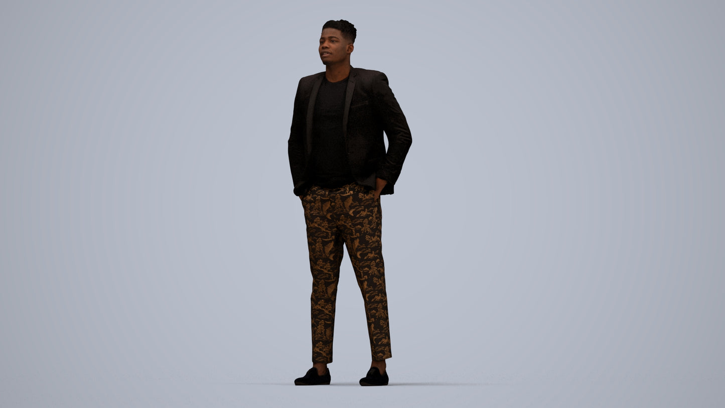 3D human model man casual formalaffairs, photogrammetry scanned person for archviz, top-down view render