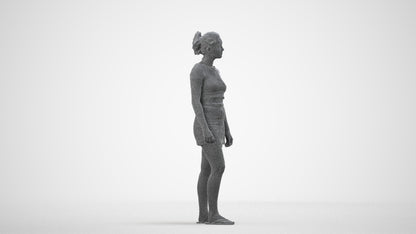 3D people model woman casual standing, scanned human for 3ds Max rendering, wireframe side view