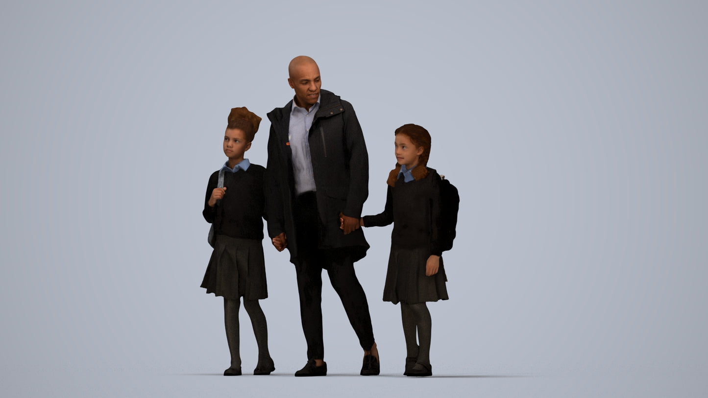 photogrammetry 3D girl kids, realistic human model archviz FBX, top-down view render