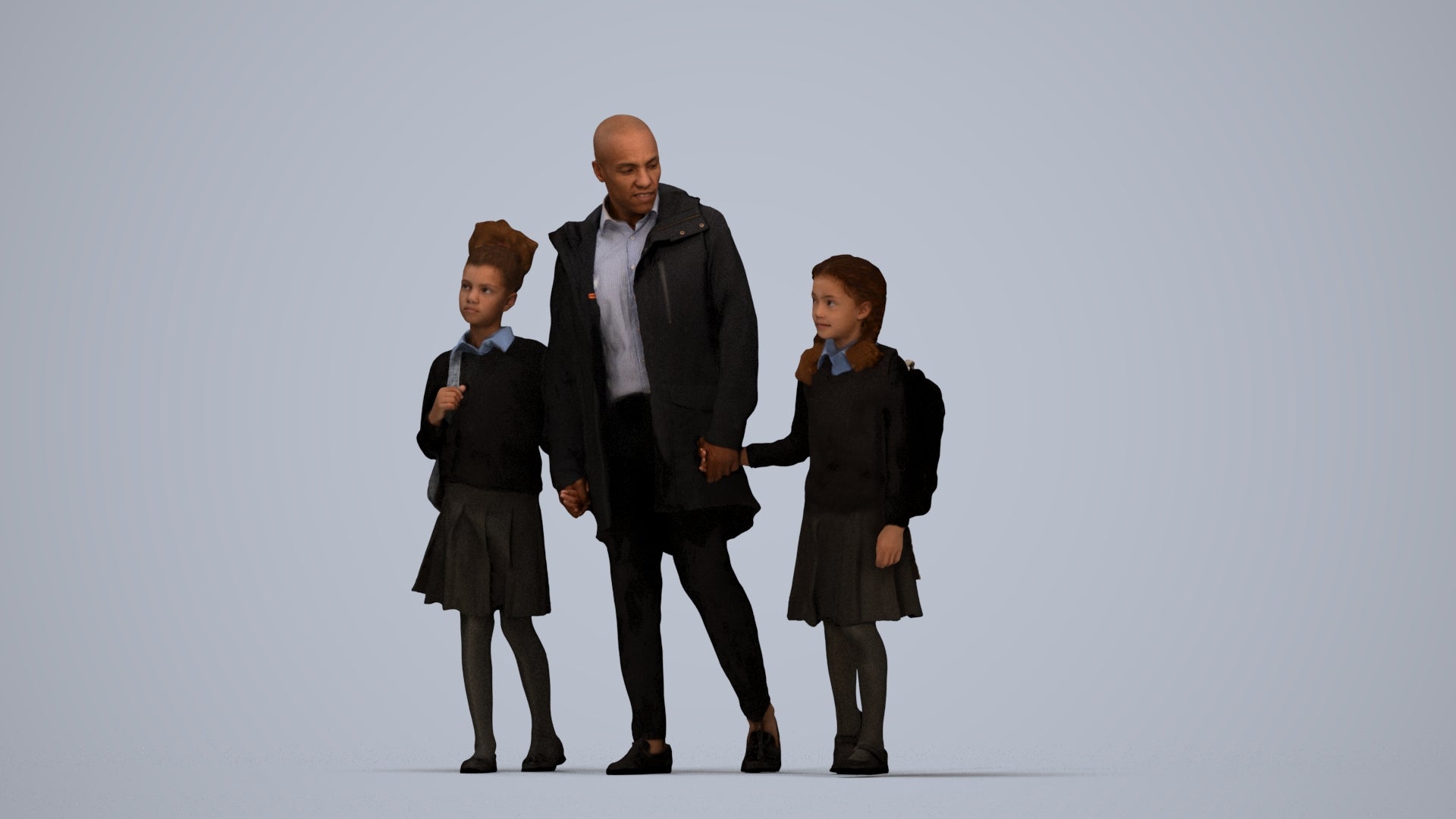photogrammetry 3D girl kids, realistic human model archviz FBX, top-down view render