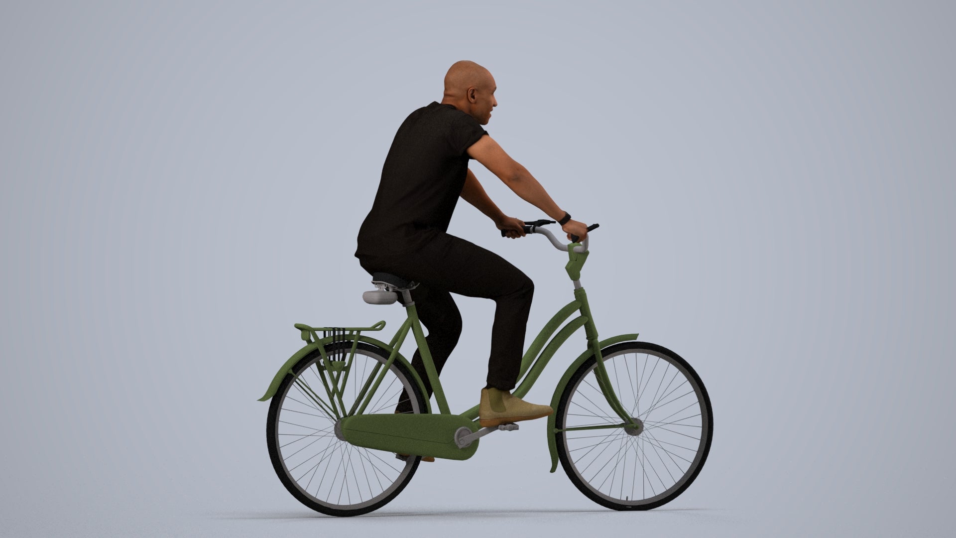 realistic 3D man casual cycling, scanned archviz people for Blender and 3ds Max, side view render