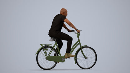 realistic 3D man casual cycling, scanned archviz people for Blender and 3ds Max, side view render