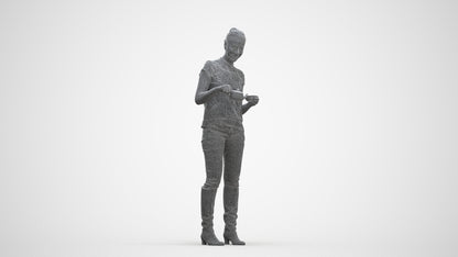 realistic 3D woman casual standing, scanned archviz people for Blender and 3ds Max, three-quarter front view render