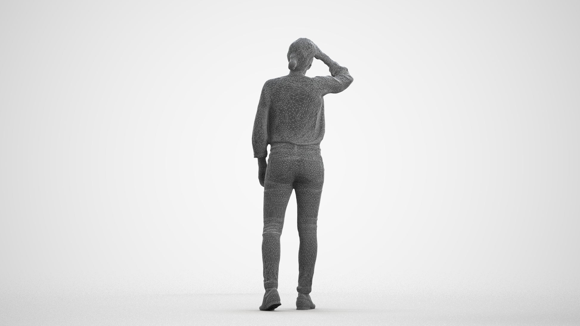 3D scanned woman standing casual, photorealistic archviz people for Enscape and SketchUp, wireframe front view