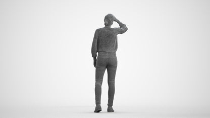 3D scanned woman standing casual, photorealistic archviz people for Enscape and SketchUp, wireframe front view
