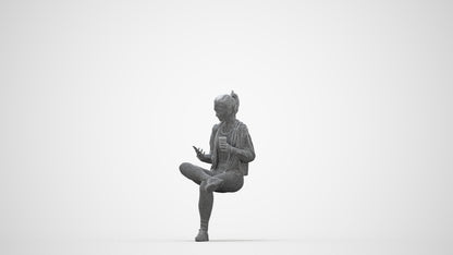 realistic 3D woman sport sitting, scanned archviz people for Blender and 3ds Max, wireframe back view