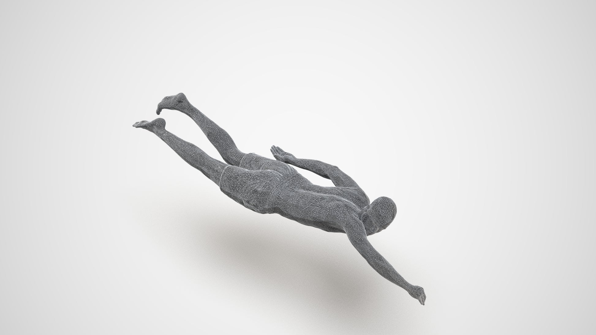 3D human model man sport pool, photogrammetry scanned person for archviz, wireframe three-quarter view