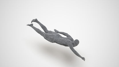 3D human model man sport pool, photogrammetry scanned person for archviz, wireframe three-quarter view