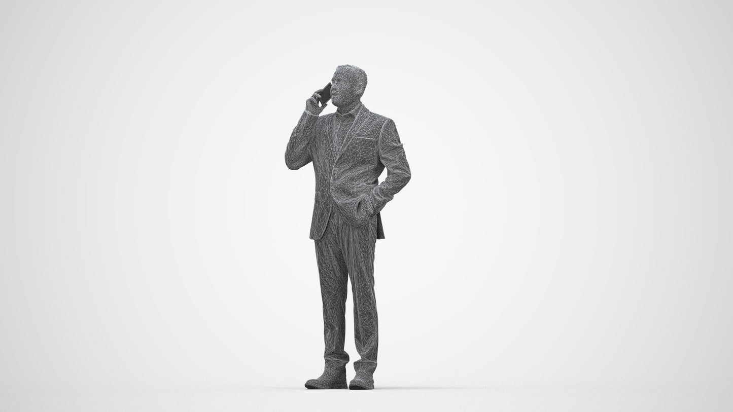 3D scanned man business, photorealistic archviz people for Enscape and SketchUp, wireframe back view