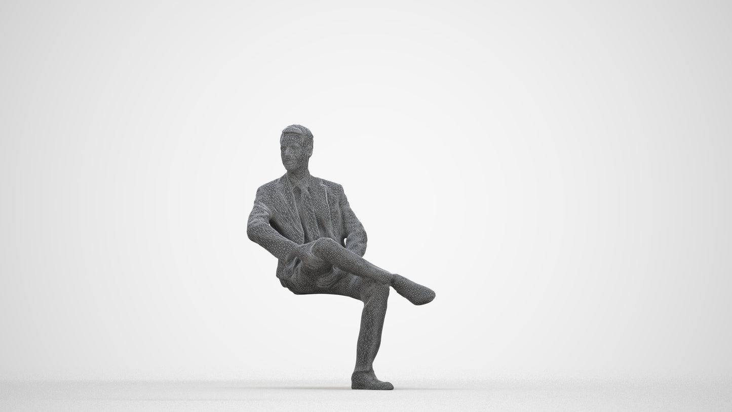 3D scanned man business, photorealistic archviz people for Enscape and SketchUp, wireframe back view